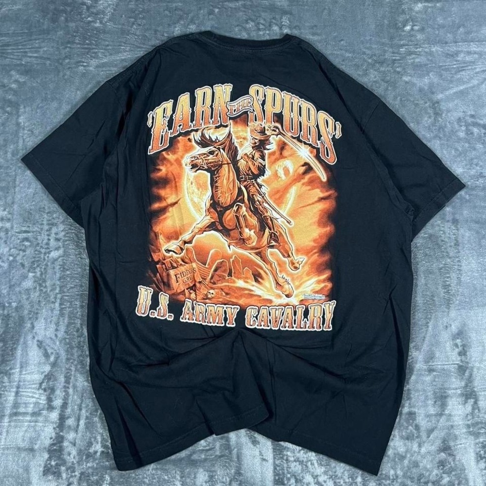Y2K Earn The Spurs 7.62 Military Black Graphic‎ T-Shirt - size XL